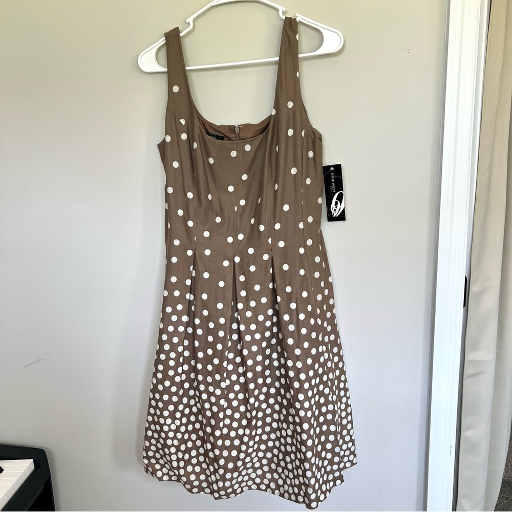 Pretty Woman Movie Lookalike Nine West Brown Polka Dot Dress NWT